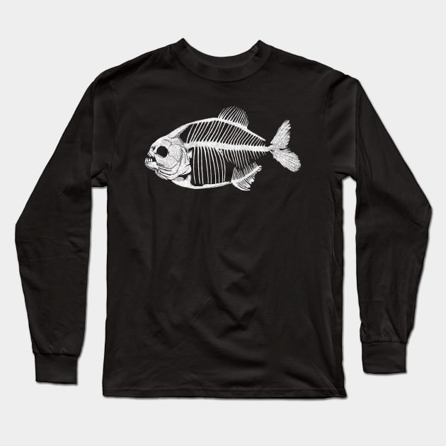 Memoria Amazonica White - Piranha Skeleton Long Sleeve T-Shirt by GAz